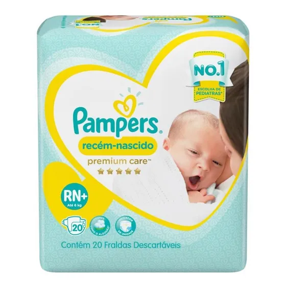 Fralda Descartável Infantil Pampers Premium Care Rn+ 20 Unid