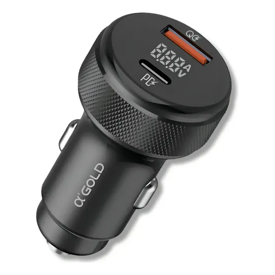 Carregador Veicular Turbo 60W USB-C USB A'Gold Compatível iPhone Samsung