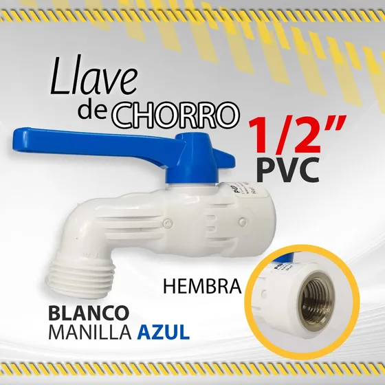 Llave De Chorro 1/2 Pvc Blanca Manilla Azul Hembra / 05964