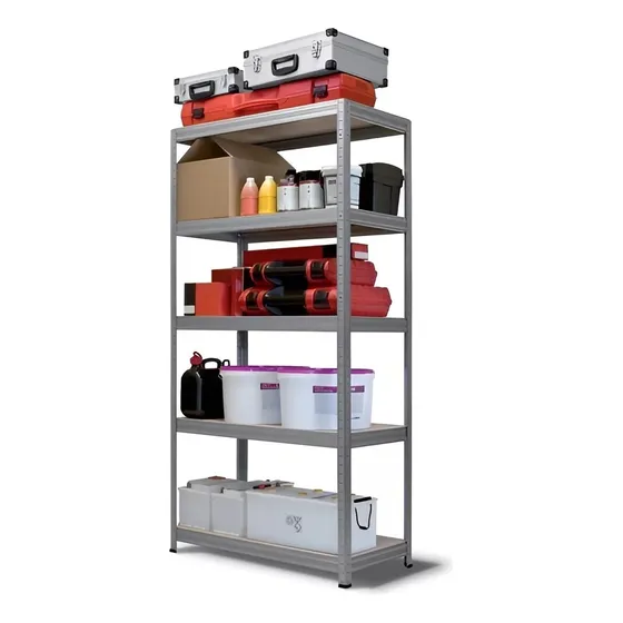 Estante metálico Eoland 180cm x 90cm x 40cm organizador plateado de 5 niveles fácil ensamblado MDF repisas estanterías organizadoras