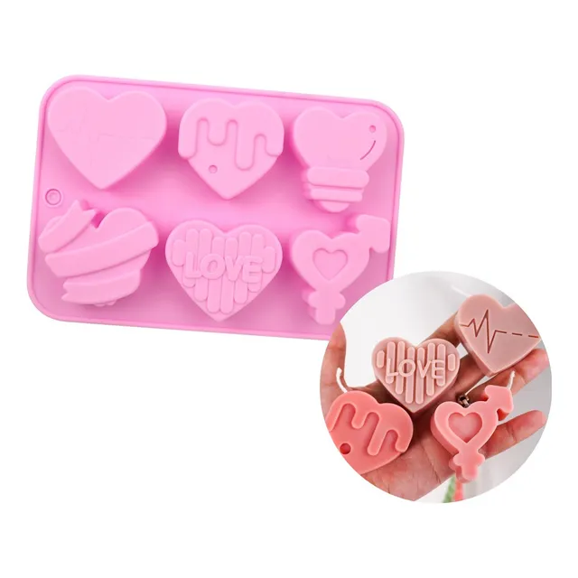 Molde De Silicón Para Hacer Jabones Artesanales 6 Corazones