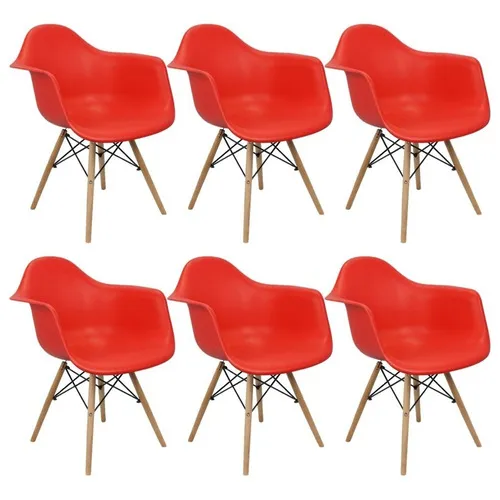 Kit 6 Cadeiras Charles Eames Eiffel Design Wood Com Braços Cor da estrutura da cadeira Com Braço Cor do assento Vermelho Desenho do tecido -