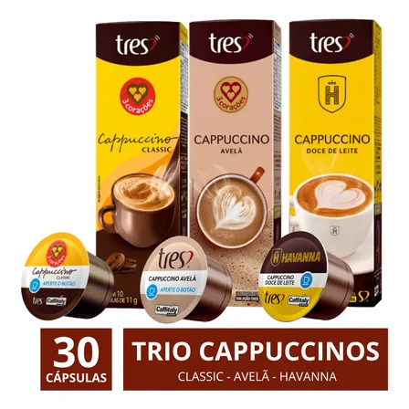 Kit 30 Cápsulas Tres 3 Corações Trio Cappuccinos