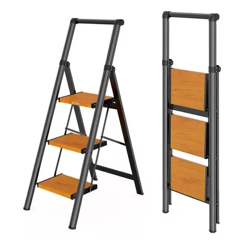 Escalera Aluminio Reforzado Con 3 Escalones Agarre Seguridad