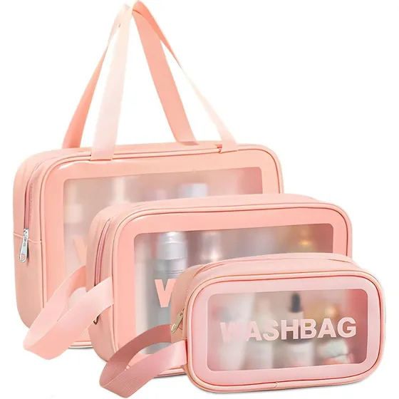 Neceser De Viaje Pvc Transparente Con Asa, Color Rosa, Ideal Para Cosméticos Y Accesorios, Práctico Y Resistente Alta Calidad Everest