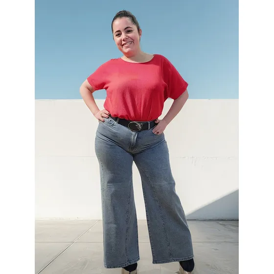 Pantalón Jean Vaquero Wide Leg Celeste