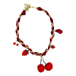 Collar Dorado Con Liston, Cerezas Y Fresas. Collar Dorado Con Liston, Cerezas Y Fresas.