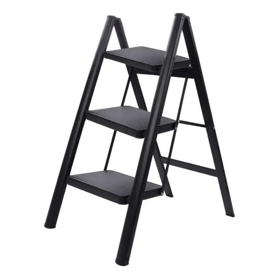 Escalera Plegable Negra De Aluminio 3 Escalones 84cm