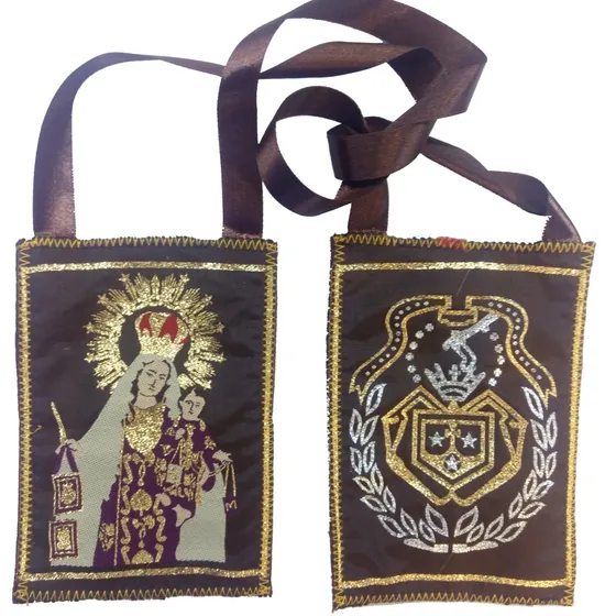 2 Escapulario Virgen Del Carmen, Escudo 14 X 10 Cm -café Env
