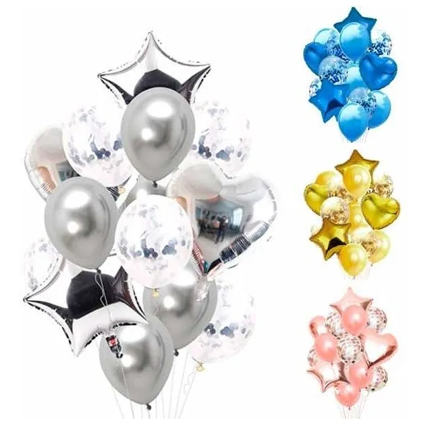 Bouquet Globos Metalizado, Arreglo Globos. X 14 Piezas 