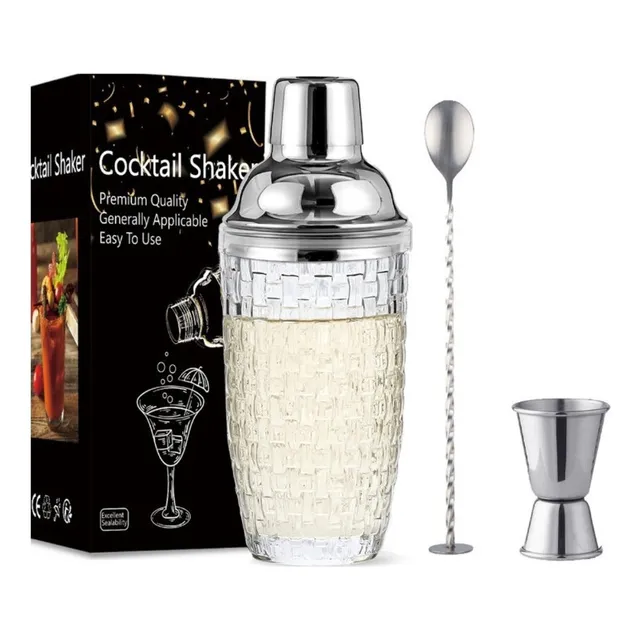 Coctelera Vidrio, Tapa Metal, Colador, 400ml, Bartender