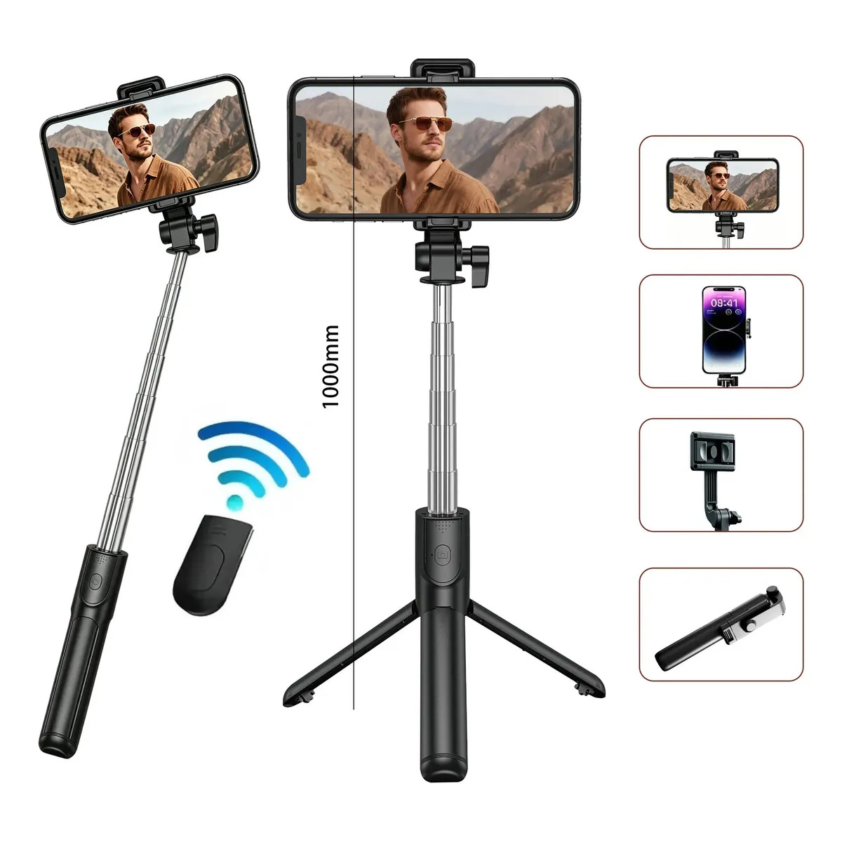 Bastao Tripe Pau Selfie Bluetooth 100cm com Controle Remoto