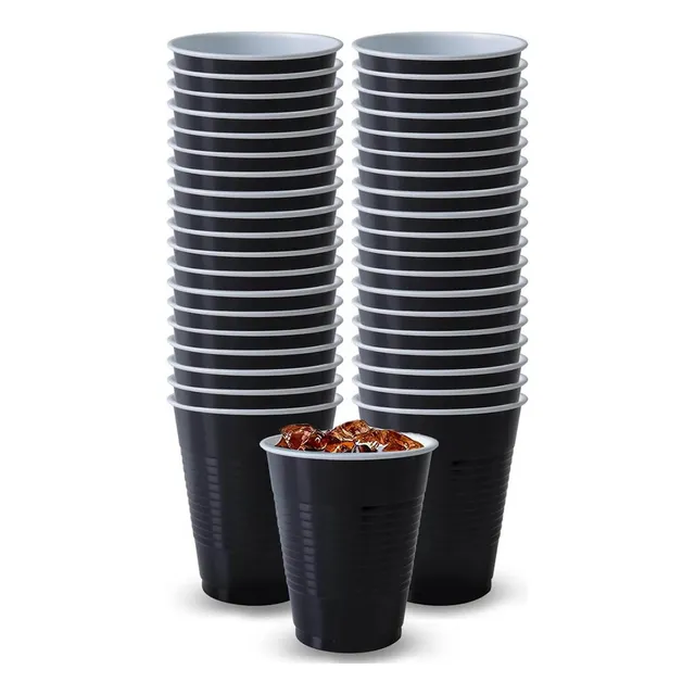 50 Vasos Desechable Plástico Bicolor Prémium Eventos Fiestas Color Negro