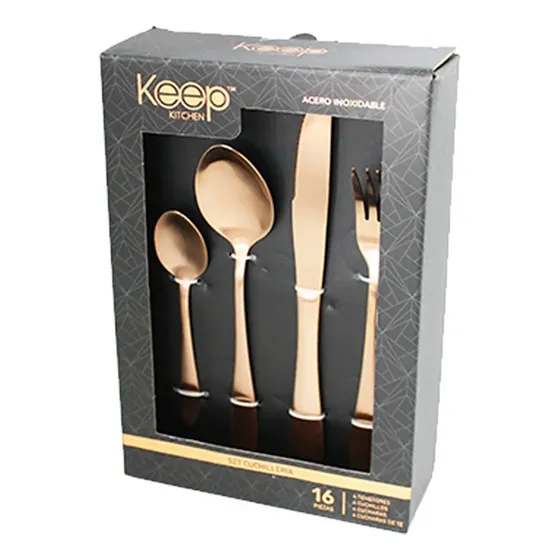 Set Cubiertos Cuchilleria Keep Rose Gold 16 Pcs 2,5 Mm Keep Color Marrón