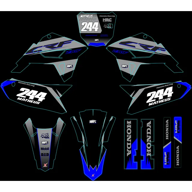 Kit Grafico Adesivo Crf 230 E 250 0,20 Cinza E Azul