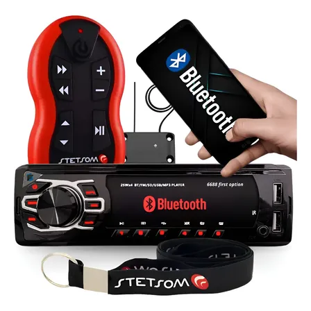 Aparelho Som Bluetooth Rádio Mp3 + Controle Longa Distância Vermelho