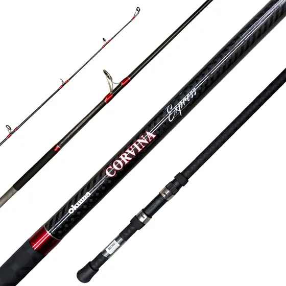 Caña Okuma Corvina Express 4,26mts 2 Tramos Lance Frontal Color Negro