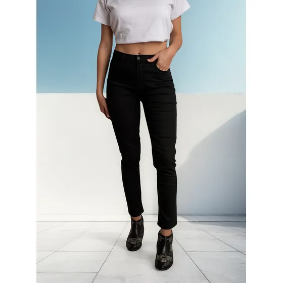 Pantalon Chupin Negro Liso Gabardina Elastizada Jean 
