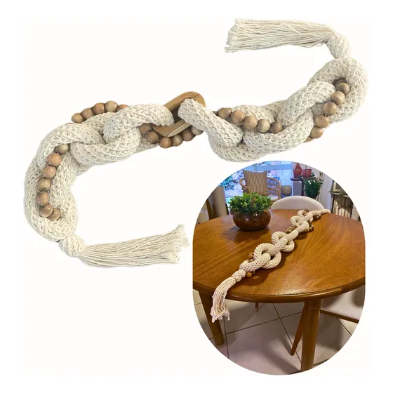 Colar De Mesa Decorativo Crochê Elos Enfeite Madeira 1,20m