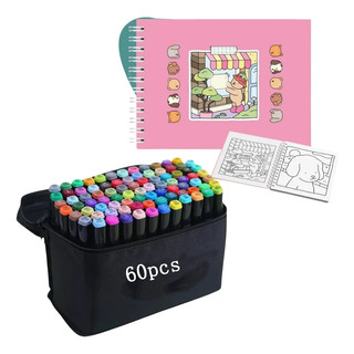 Kit Canetas Touch 60 Cores Ponta Dupla + Livro Colorir Kit Canetas Touch 60 Cores Ponta Dupla + Livro Colorir