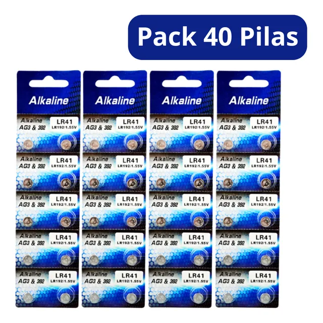 Pila Ag3 Alkalina Pack 40 Unids Lr41 Lr192 L736f 392 Bateria