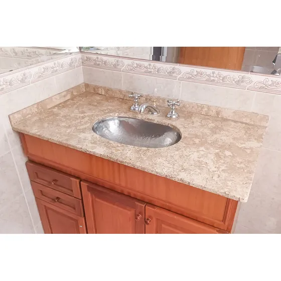 Vanitory Madera + Mesada Marmol + Bacha Acero