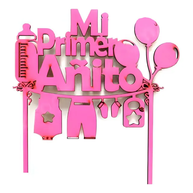 Pinche Fibrofacil Frase Mi Primer Añito Rosa X1u Cotillon