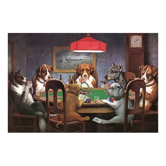Quadro Grande Cachorros Jogando Poker 120x80 Decorativo Sala Cor Ilustrado Armação Natural
