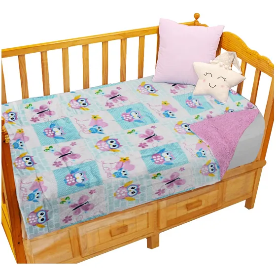 Cobertor Cunero Con Borrega Para Bebé 90x120cm Calientito Color Buhos Diseño de la tela Geométrico