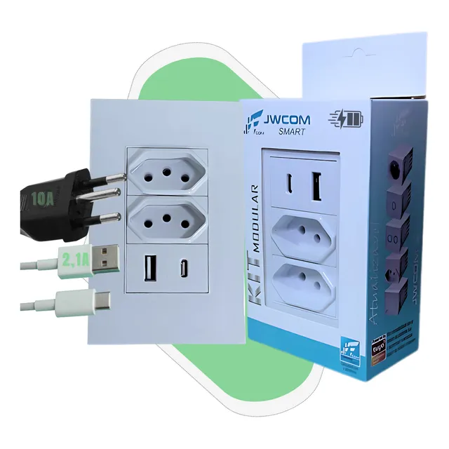Tomada De Parede Dupla Usb Tipo C 10a Carregamento Universal