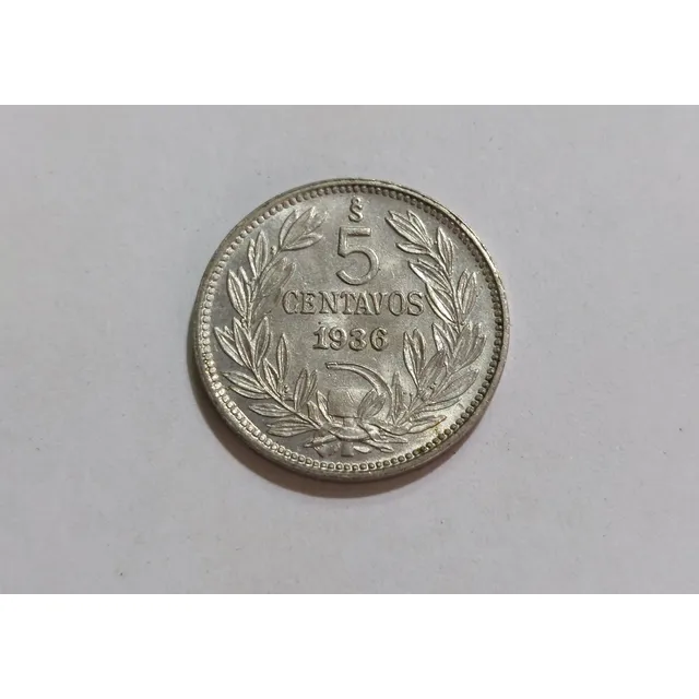 Moneda Chile 1936 Condor Nickel 5 Centavos.
