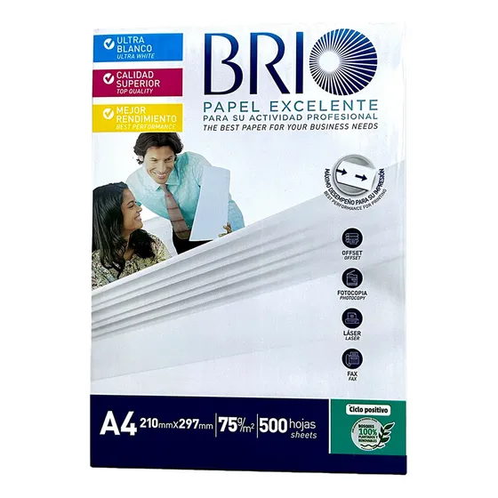 Papel Brio Excellent Bond A4 Brasilero 75g Color Blanco