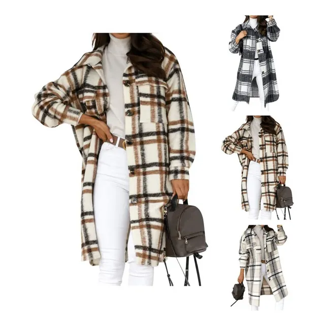 Ounar Chaqueta Cuadro Franela Para Mujer Manga Larga Suelta