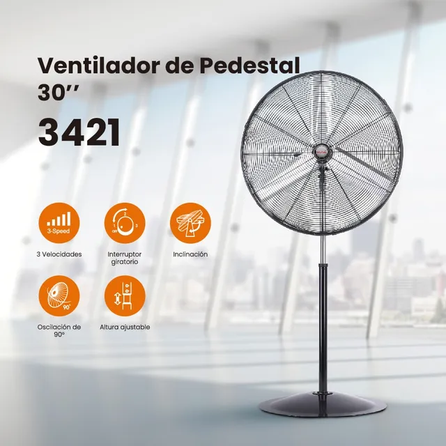 Ventilador Industrial De Pedestal 3421 Mytek 30 Metálico Cantidad de aspas 3 Color de la estructura Negro Color de las aspas Plata Diámetro 76 cm Material de las aspas Aluminio
