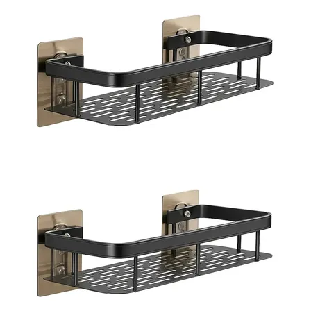 Kit 2 Prateleira De Banheiro Preta Premium Em Alumínio Preto