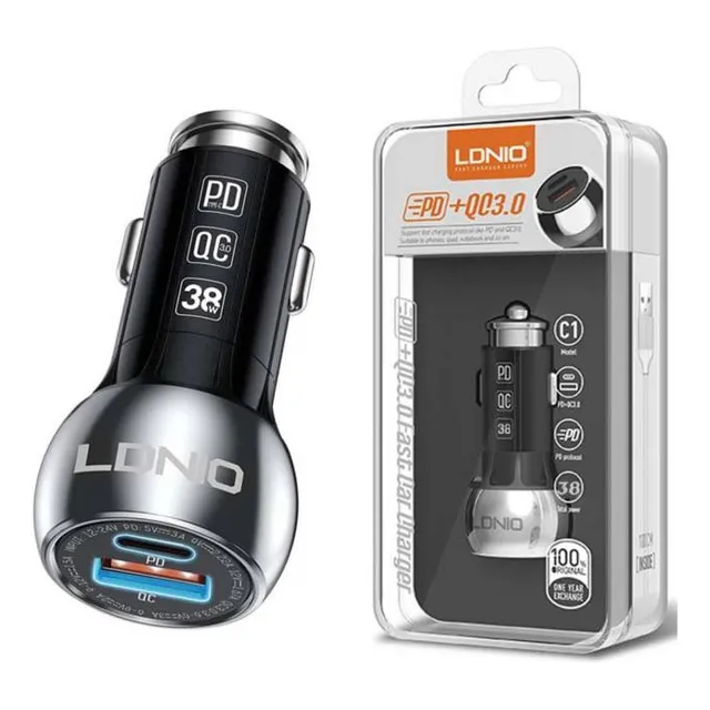 Cargador Taco Carro Tipo C Y Usb 36w Carga Rápida Ldnio