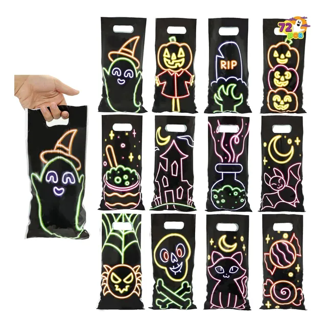 72 Bolsas De Regalo De Neón De Halloween Con 12 Person...