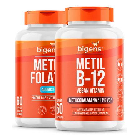 Kit C/ Metil Folato + Metilcobalamina B12, 60 Caps, Bigens Kit C/ Metil Folato + Metilcobalamina B12, 60 Caps, Bigens