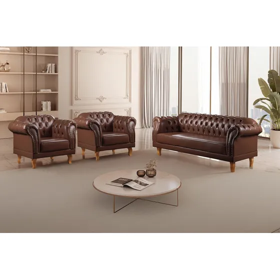 Conjunto 1 Sofá E 2 Poltronas Chesterfield Duque