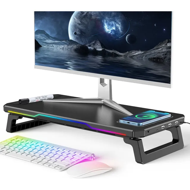 Base Soporte Monitor 2 Alturas Rgb 4 Usb Carga Inalámbrica