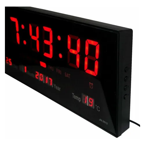 Reloj Digital Led De Pared Calendario Temperatura 45cm Color Negro
