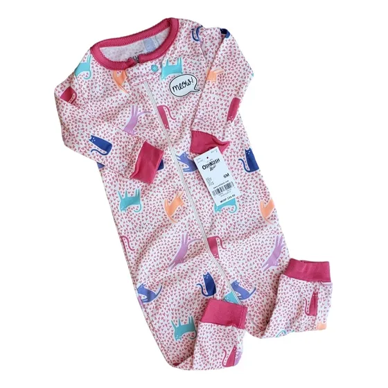 Pijama Enterito Sin Pies Oshkosh Rosa Gato Corazones 6 Meses