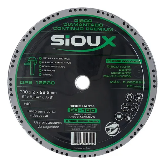Disco Diamantado Continuo Premium Multifunción 230mm Sioux Color Negro
