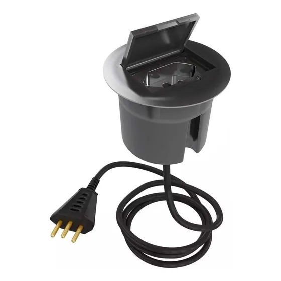 Caixa De Tomada Embutir Redonda Com 1 Tomada 10a E Cabo Plug