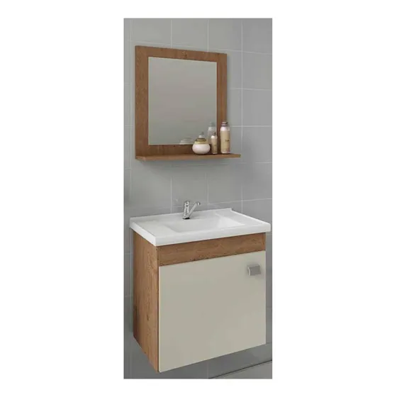 Móveis para banheiro MGM Móveis  Kit Íris de 44.8cm de largura, 46cm de altura e 31.5cm de profundidade, com pia colorida branco e móveis amêndoa/off white