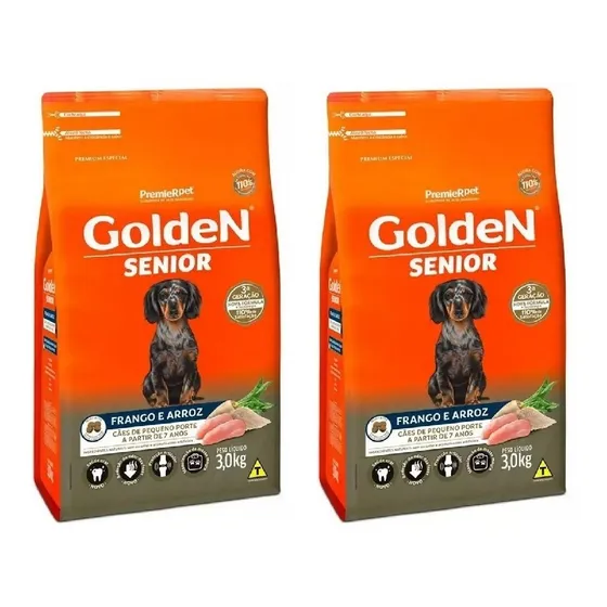 Ração Golden Fórmula Cães Senior Mini Bits 3kg Kit 2 Unid.