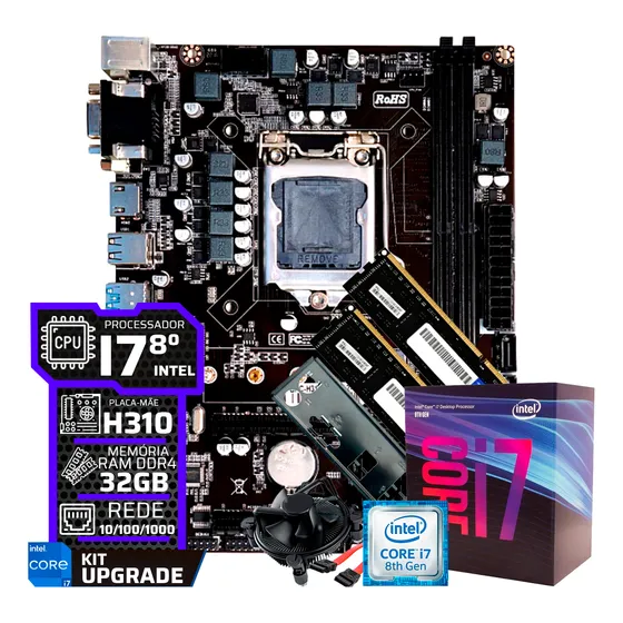 Kit Upgrade Intel Core I7 8°geração Ddr4 32gb Placa Mãe H310