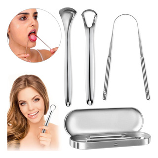 Raspador De Língua Kit 3 Peças Aço Inox Raspagem Lingual Raspador De Língua Kit 3 Peças Aço Inox Raspagem Lingual