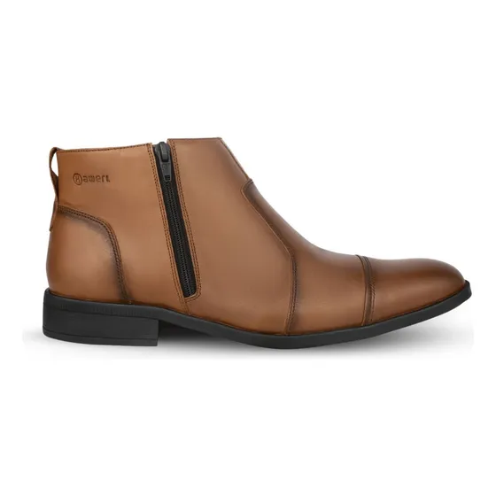 Botín De Cuero Para Hombre Color Toffee Casual Formal H625