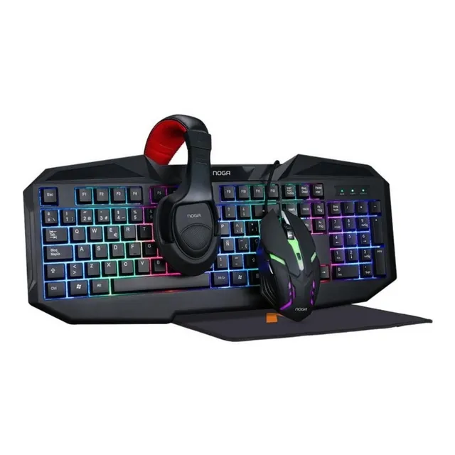 Combo Gaming Retroiluminado Usb Noganet NKB-403 Mouse Teclado Auricular y Pad Full Kit 4 En 1 Profesional